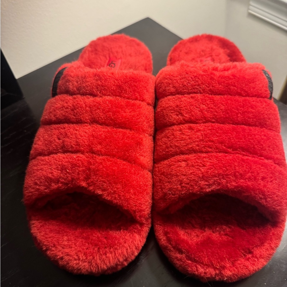 UGG Vibrant Red Furry Slippers